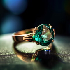 emerald gem gold ring on blurred background women jewelry,women accessory,generated ai - obrazy, fototapety, plakaty