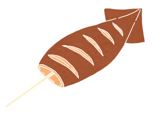 イカ焼きのイラスト（版画風）