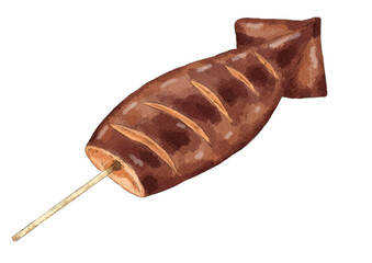 イカ焼きのイラスト（水彩風）