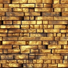 Gold Luminescence Beautiful Brick Wall Texture Tile Seamless Background. Generative AI