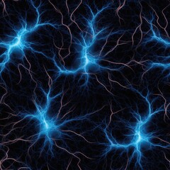 Blue Luminescence One Neuron On Black Background. Generative AI
