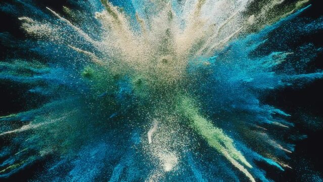 3D CG Animation of a colorful Earth exploding into dust on black groundround with Alpha
