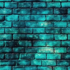 Teal Luminescence Beautiful Brick Wall Texture Tile Seamless Background. Generative AI