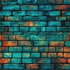 Turquoise Luminescence Beautiful Brick Wall Texture Tile Seamless Background. Generative AI