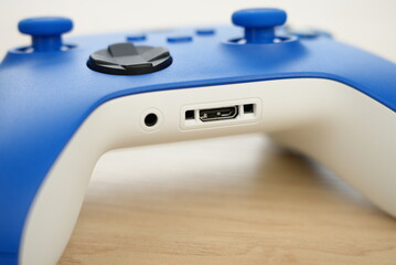 Videogame controller.blue joystick controller. © Siriporn