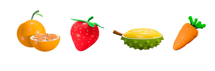 cute 3d icon fruit set