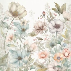 Seamless summer pattern with watercolor wildflowers flowers.  Illustration. Generative AI.