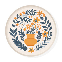 素朴な花の絵柄のお皿 ベクターイラスト