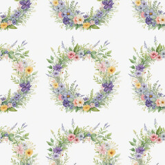 seamless texture watercolor wreath of wild herbs