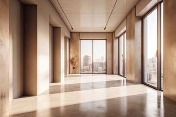 Obraz premium Empty Room Interior, White Walls, Blank Floor, Empty Apartment, Abstract Generative AI Illustration