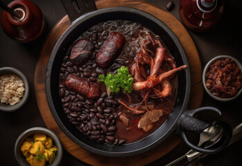 Feijoada Brazilian Food, Black Bean Brazil Dish, Meat Rice Brazil Cuisine, Feijoada Abstract Generative Ai Illustration