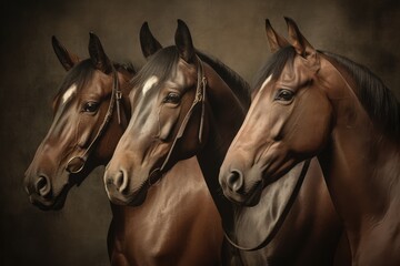 Fototapeta na wymiar Chestnut Horses Family Painting, Beautiful Brown Horse, Abstract Generative AI Illustration
