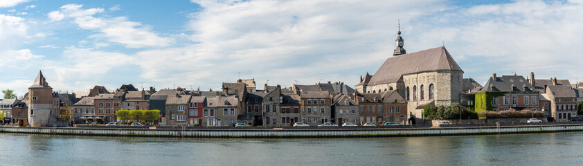 Panorama of Givet, small touristic town by the river Meuse in northern France