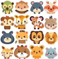 Fotobehang Schattige dieren set Isolated set with cute animals in cartoon style. Ideal kids design, for fabric, wrapping, textile, wallpaper, apparel, Collection, clip art, vector