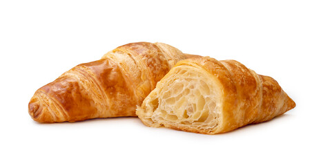 single piece of croissant with half isolated on white background with clipping path