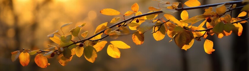 Autumn Foliage With A Softfocus Golden Hour Atmosphere Banner Background. Generative AI