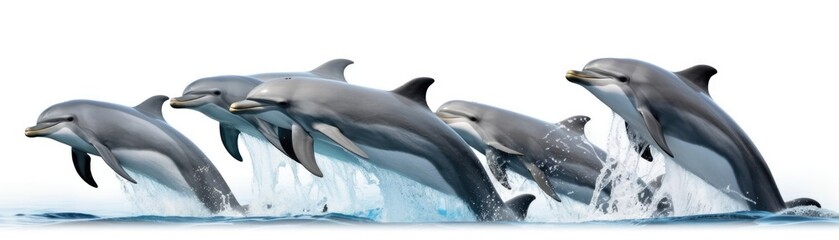 Many Dolphins Sitting A Whitte Banner Background. Generative AI