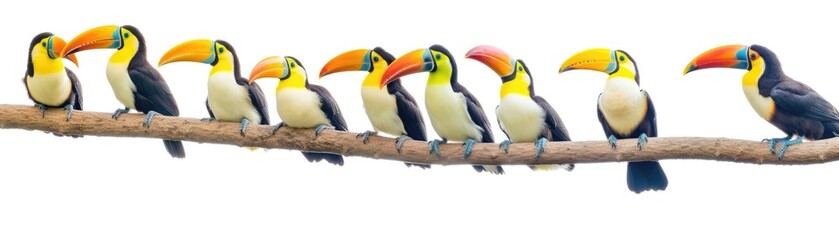 Many Toucans Sitting A Whitte Banner Background. Generative AI