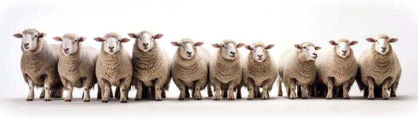 Many Sheep Sitting A Whitte Banner Background. Generative AI