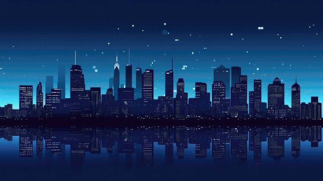 Minimalist City Skyline At Night. Generative AI