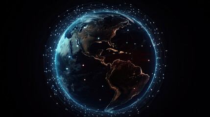 Global communication concept The earth rotating with node network - obrazy, fototapety, plakaty