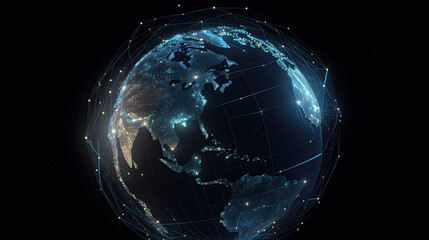 Global communication concept The earth rotating with node network