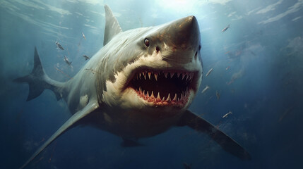 Naklejka premium A shark with a mouth open