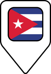 Cuba flag map pin navigation icon, square design.