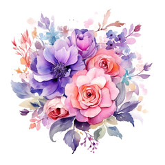 Fototapeta na wymiar Watercolor Flower Bouquet Clipart with ai generative