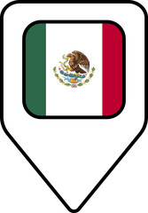 Mexico flag map pin navigation icon, square design.
