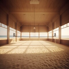 Obraz premium Volleyball in the Sports Hall, Volleyball Court Under the Roof, generative AI
