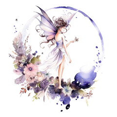 Obraz premium Watercolor Fairy with Flowers Clipart with generative ai technology