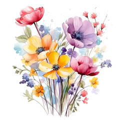 Watercolor Spring Flowers with generative ai technology