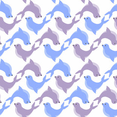 Obraz premium Vector seamless pattern with seal.Underwater cartoon creatures.Marine background.Cute ocean pattern for fabric, childrens clothing,textiles,wrapping paper