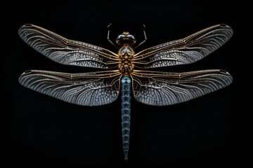 Black Dragonfly Insect on Black Background Generative AI 