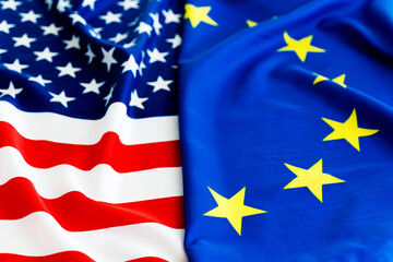 Flags of the USA and the European Union together
