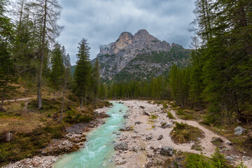 Fototapeta na wymiar mountain river in the Italian dolomites 