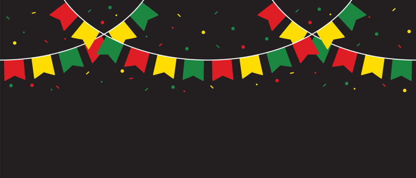 Red, yellow and green colored party bunting as the colors of the  Black History Month flag. Flat vector illustration.	