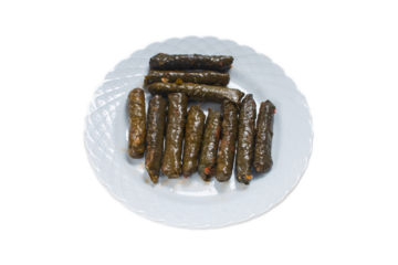 Stuffed grape leaves on png background. Traditional Turkish cuisine delicacies. Delicious dolma (yaprak sarma).  