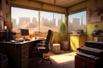 Office on a Sunny Day, Happy Day in Office, Empty Office, generative AI