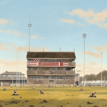 Rugby ground, Empty rugby pitch, generative AI
