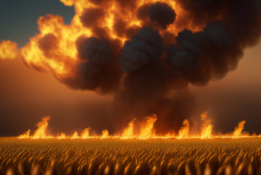fire in wheat field. generative ai