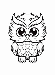 Owl logo mascot vector coloring book black and white for adults and kids isolated line art on white background. 