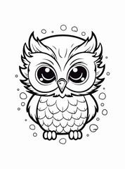 Owl logo mascot vector coloring book black and white for adults and kids isolated line art on white background. 