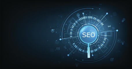 SEO, Search Engine Optimization concept. Smart search, Searching information data on internet networking concept.