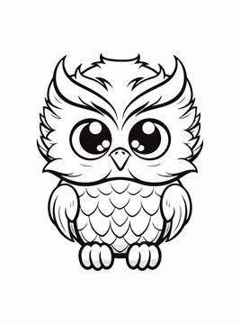 Owl logo mascot vector coloring book black and white for adults and kids isolated line art on white background. 