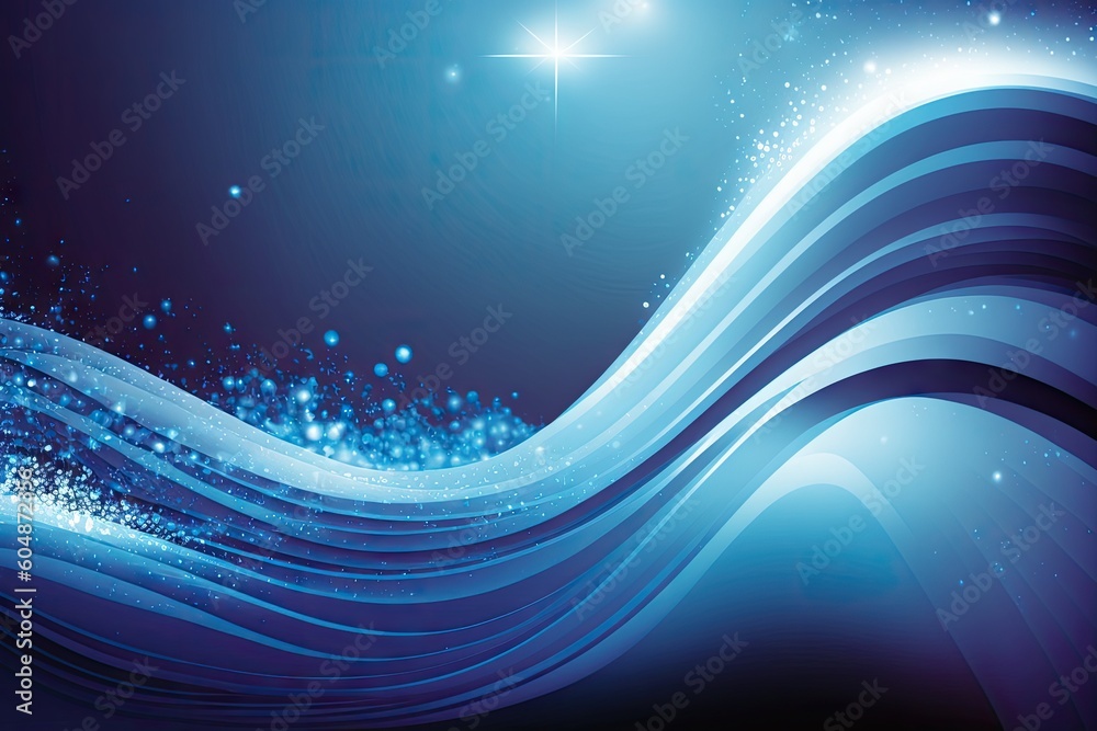 Wall mural blue wave background with shining light reflections and sparkles, created with generative ai