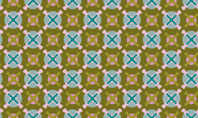 Pattern that combines circles of with turned crosses.Pastel aquamarine,turquoise,pink and gold colors.Geometric mosaic.For tiles,textile,packaging,branding,design,graphic design,decoration, stationary