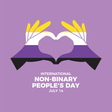 International Non-Binary People's Day vector illustration. Hand heart love gesture non-binary pride flag icon vector. Love hands LGBTQIA design element. July 14. Important day