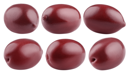 red Olives isolated on white background, full depth of field